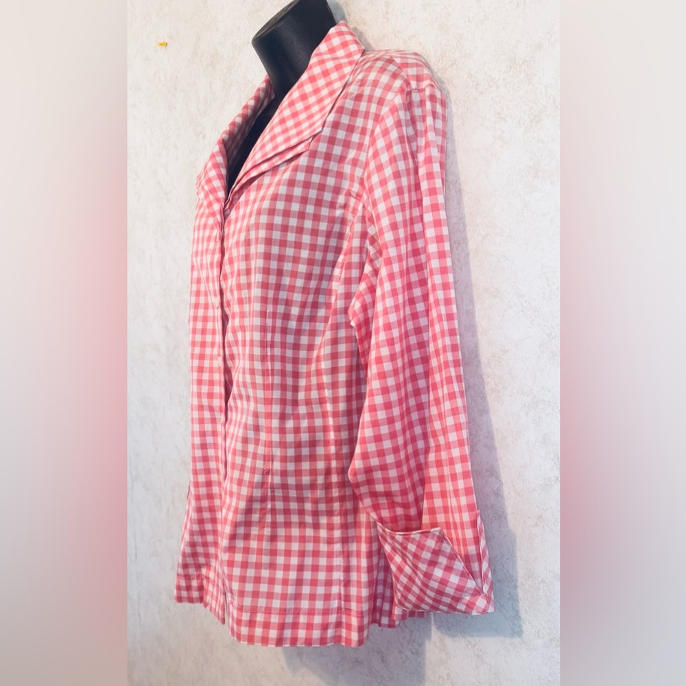 Jones New York Collection Pink Gingham Silk Blouse Long Sleeve Cuffs Size 14W - Picture 4 of 16